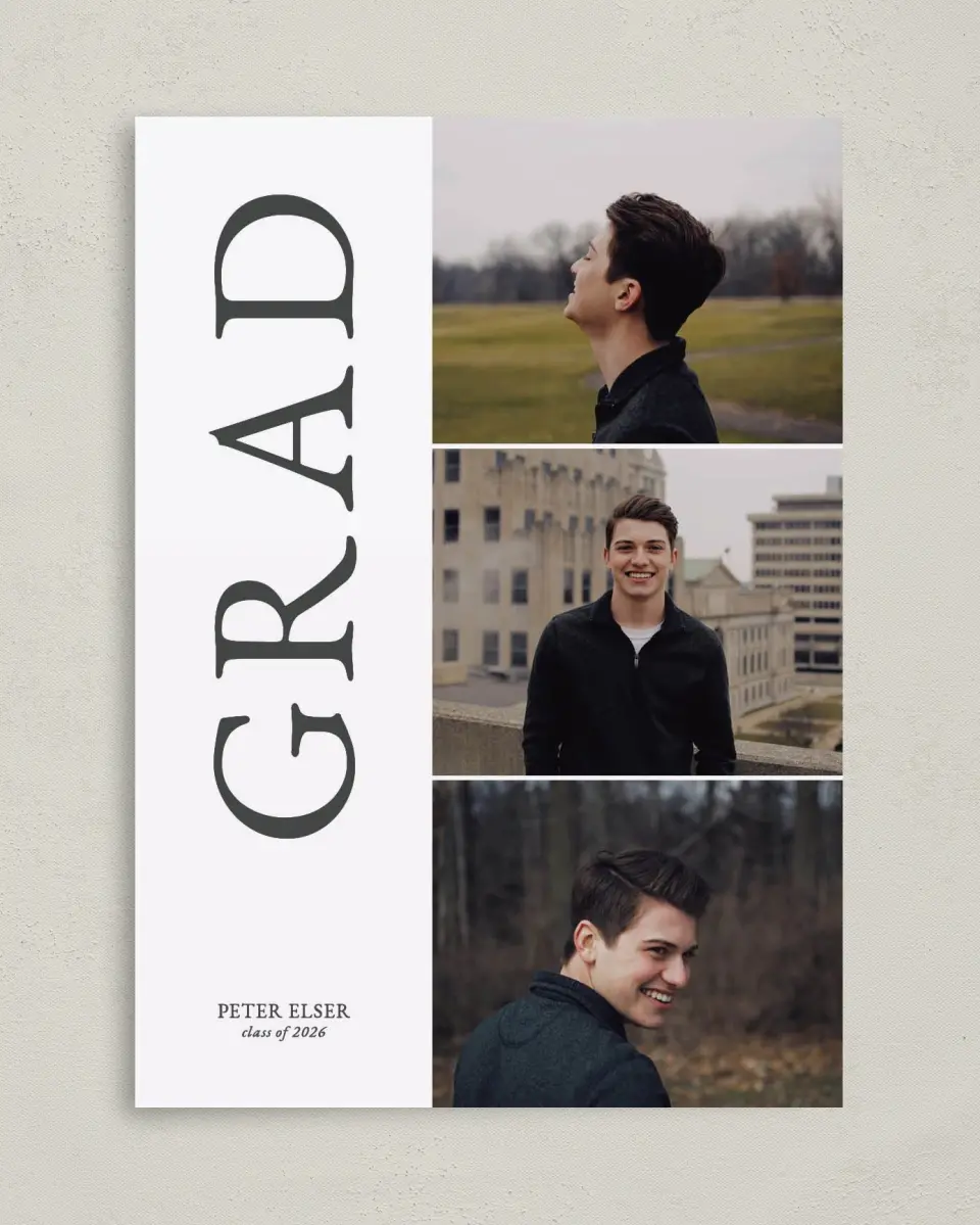 This is a 5" x 7" Graduation Announcement Card called Grand Grad printed in full color on Premium Smooth paper