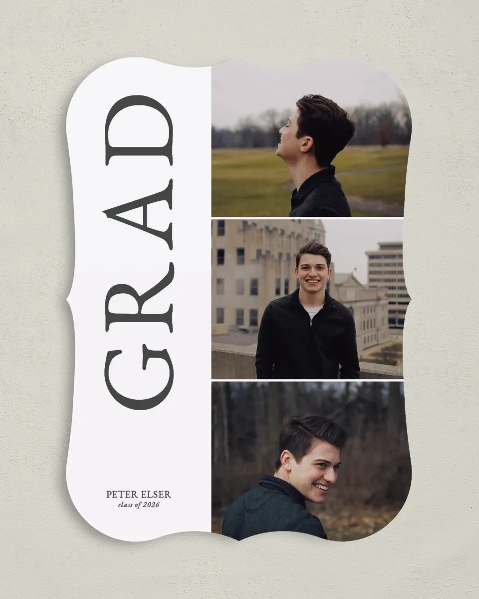 This is a 5" x 7" Graduation Announcement Card called Grand Grad printed in full color on Premium Smooth paper