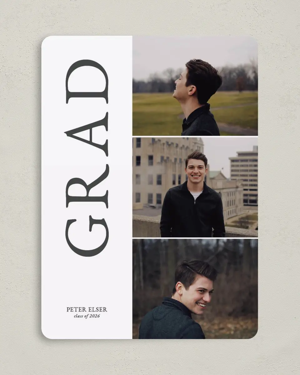 This is a 5" x 7" Graduation Announcement Card called Grand Grad printed in full color on Premium Smooth paper
