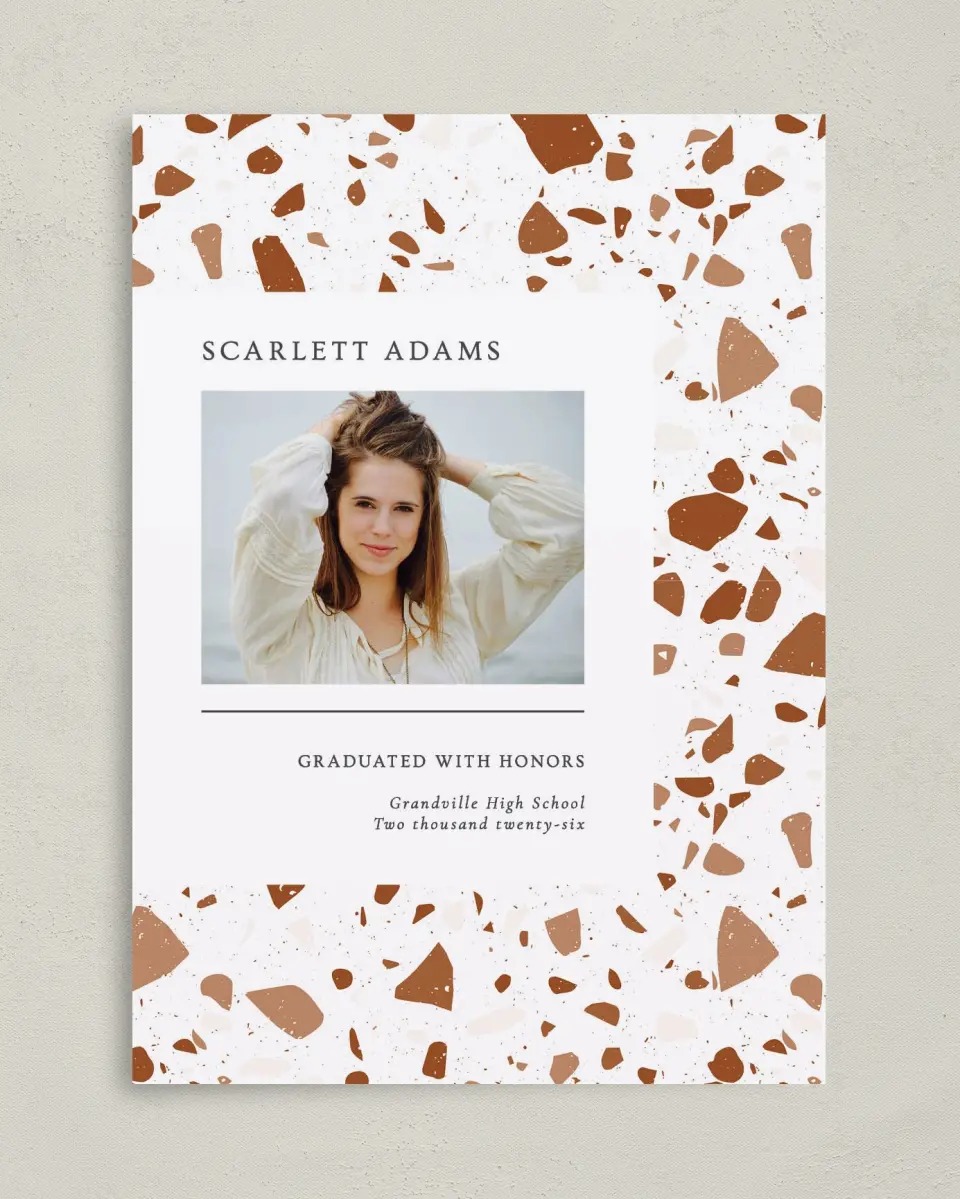 This is a 5" x 7" Graduation Announcement Card called Proud Cornerstone printed in full color on Premium Smooth paper