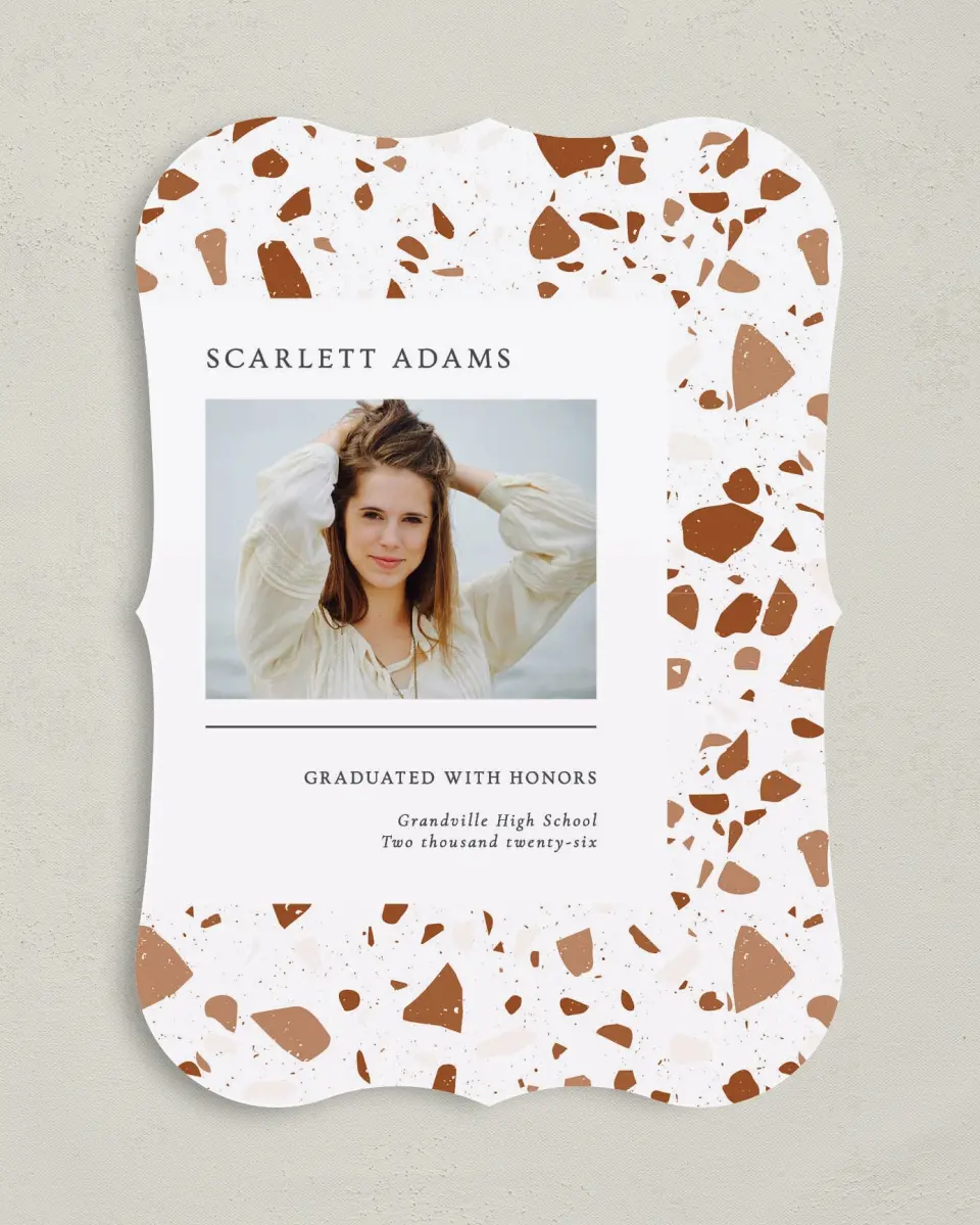 This is a 5" x 7" Graduation Announcement Card called Proud Cornerstone printed in full color on Premium Smooth paper