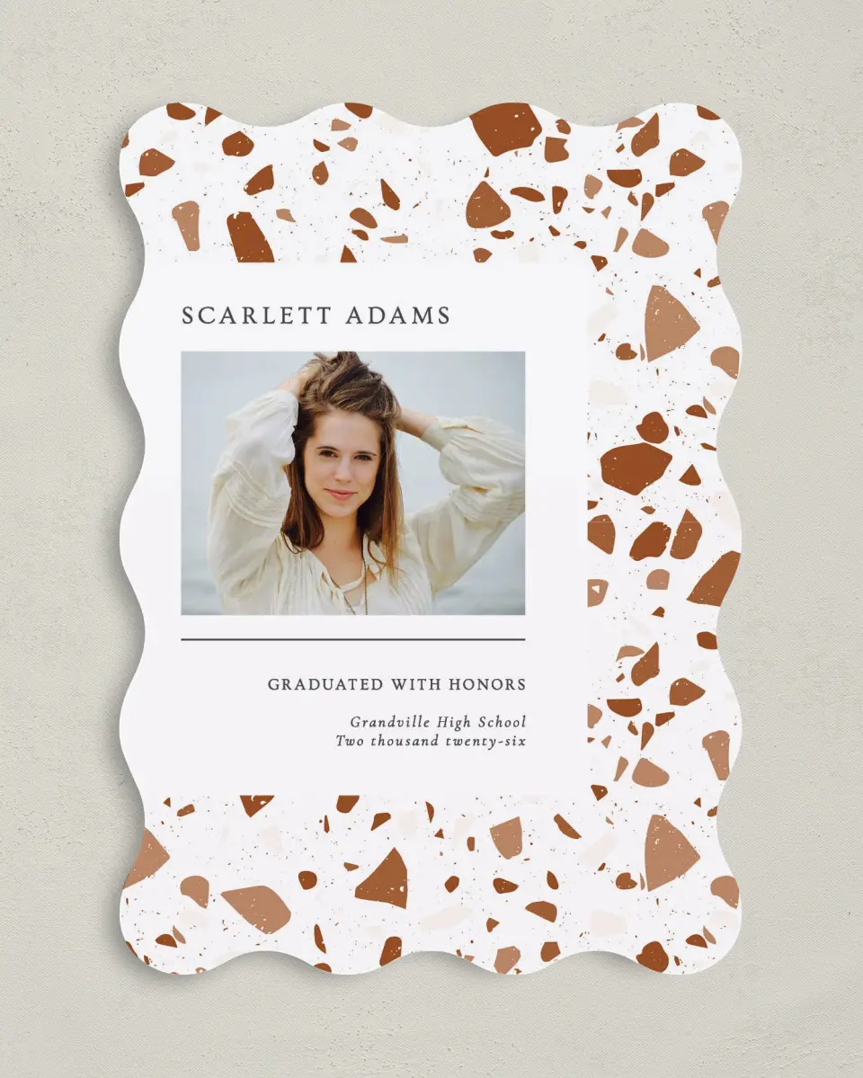 This is a 5" x 7" Graduation Announcement Card called Proud Cornerstone printed in full color on Premium Smooth paper