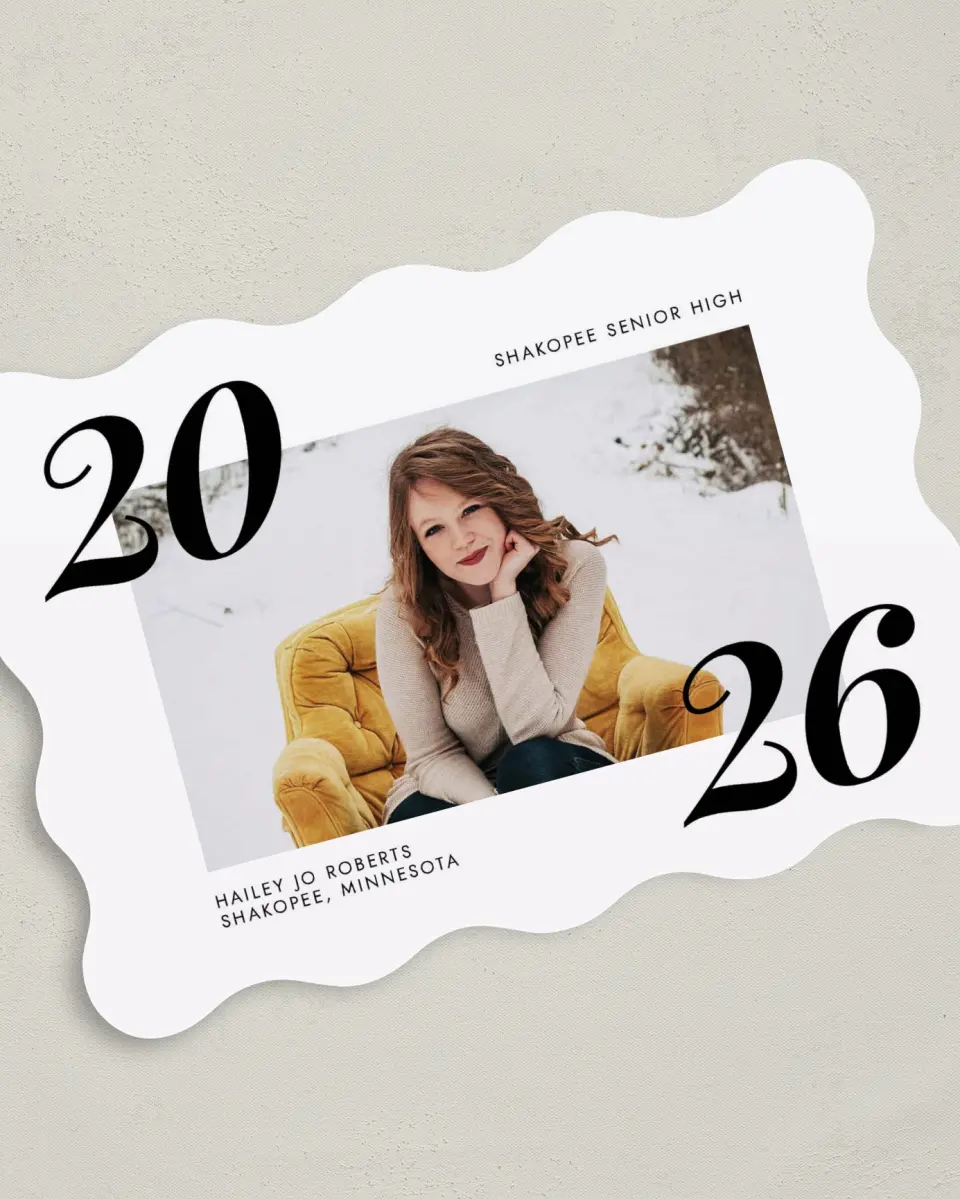 This is a 5" x 7" Graduation Announcement Card called Big Year printed in full color on Premium Smooth paper