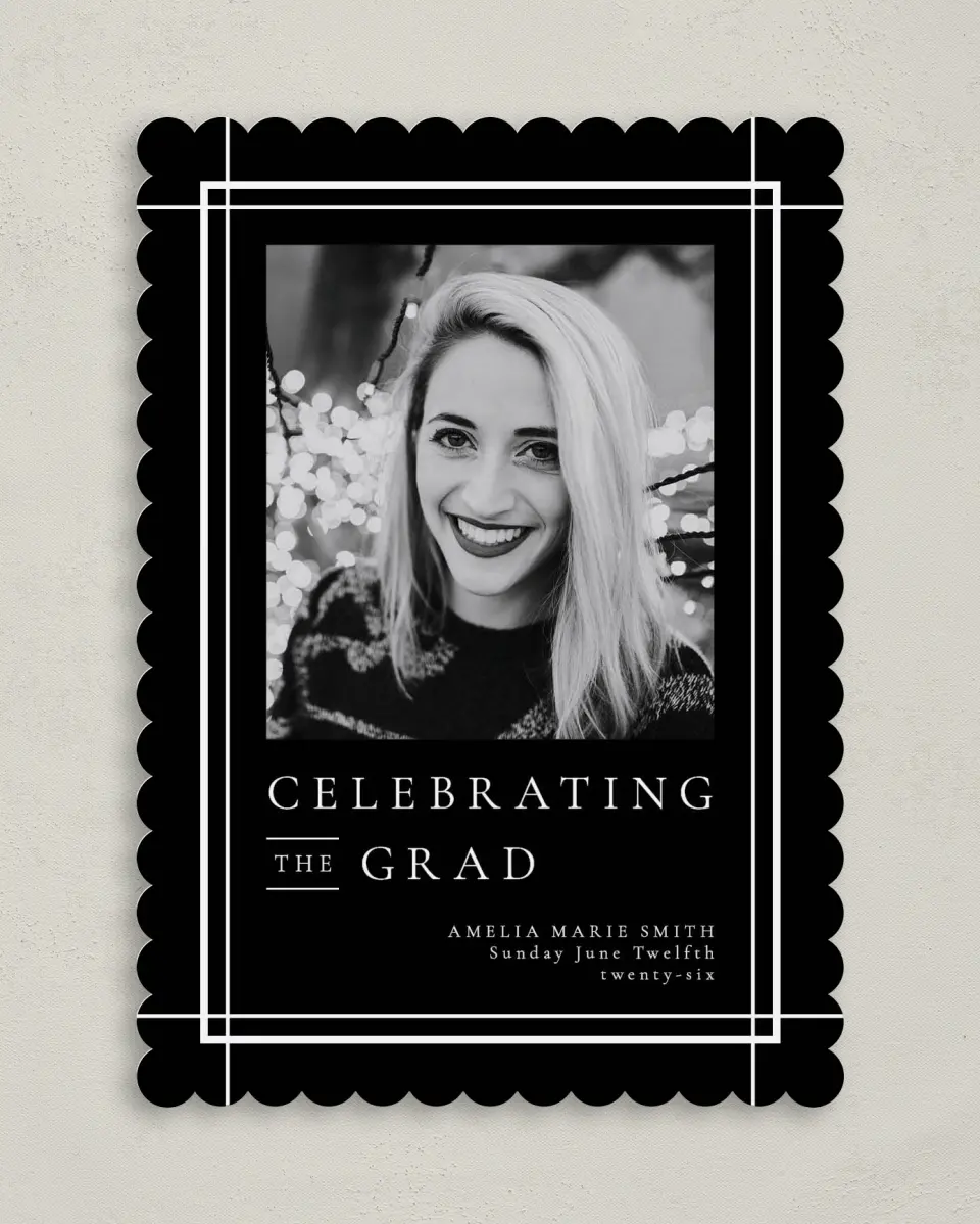 This is a 5" x 7" Graduation Announcement Card called Modern Celebration printed in full color on Premium Smooth paper