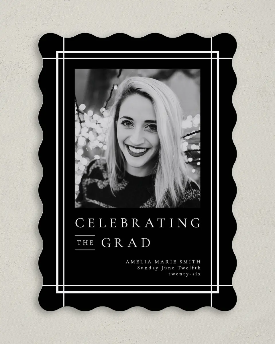 This is a 5" x 7" Graduation Announcement Card called Modern Celebration printed in full color on Premium Smooth paper
