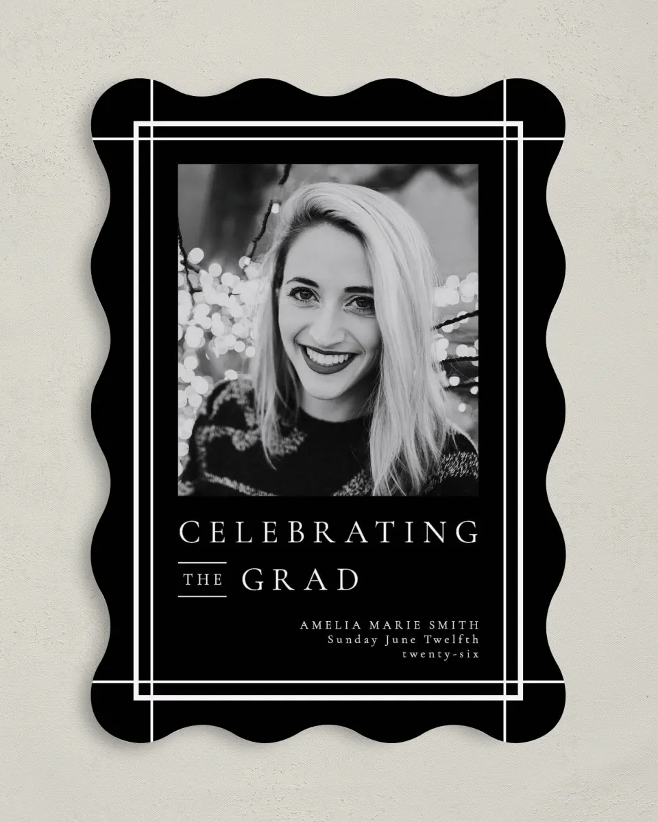 This is a 5" x 7" Graduation Announcement Card called Modern Celebration printed in full color on Premium Smooth paper