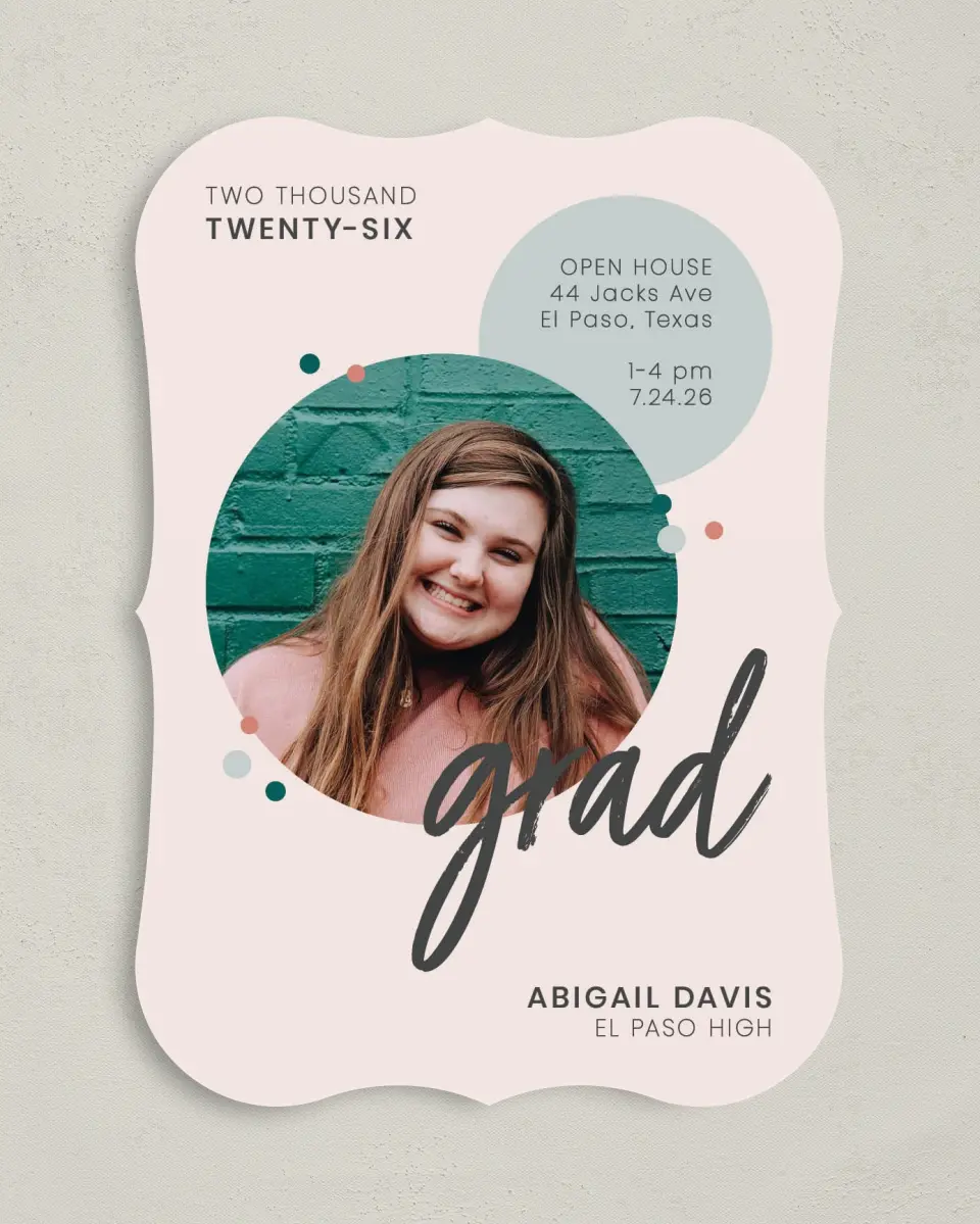 This is a 5" x 7" Graduation Announcement Card called Class Ring printed in full color on Premium Smooth paper