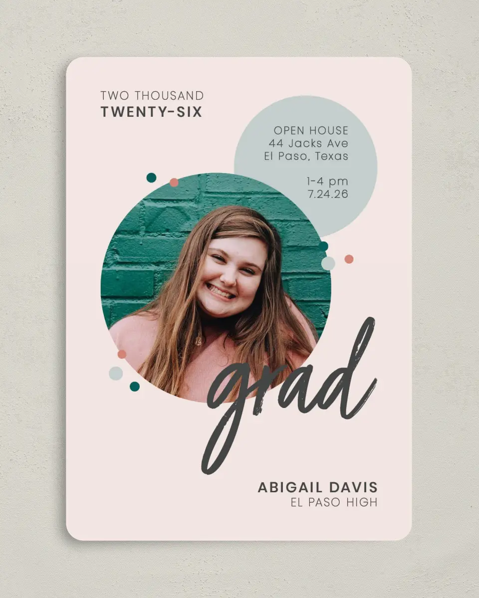 This is a 5" x 7" Graduation Announcement Card called Class Ring printed in full color on Premium Smooth paper