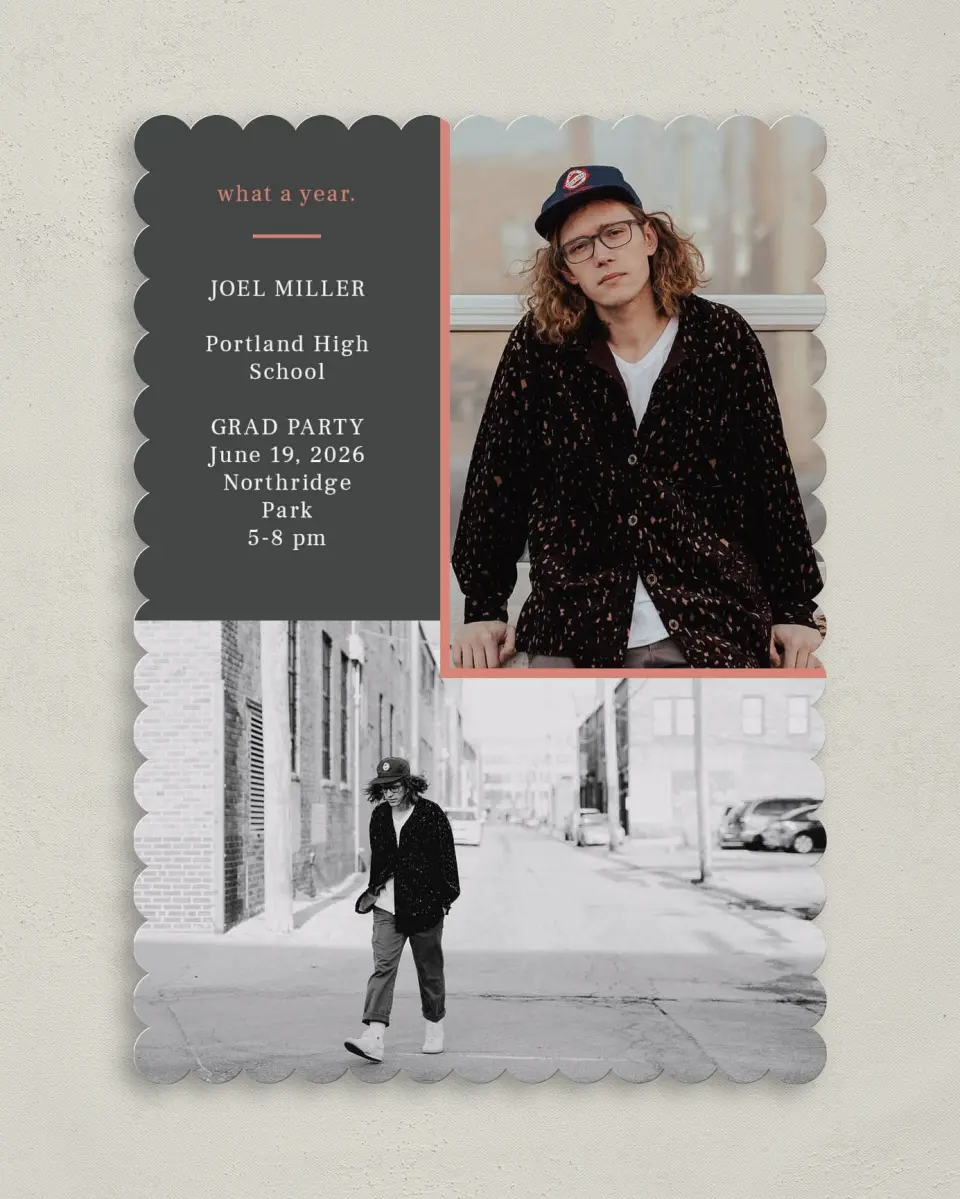 This is a 5" x 7" Graduation Announcement Card called Duo Pix printed in full color on Premium Smooth paper
