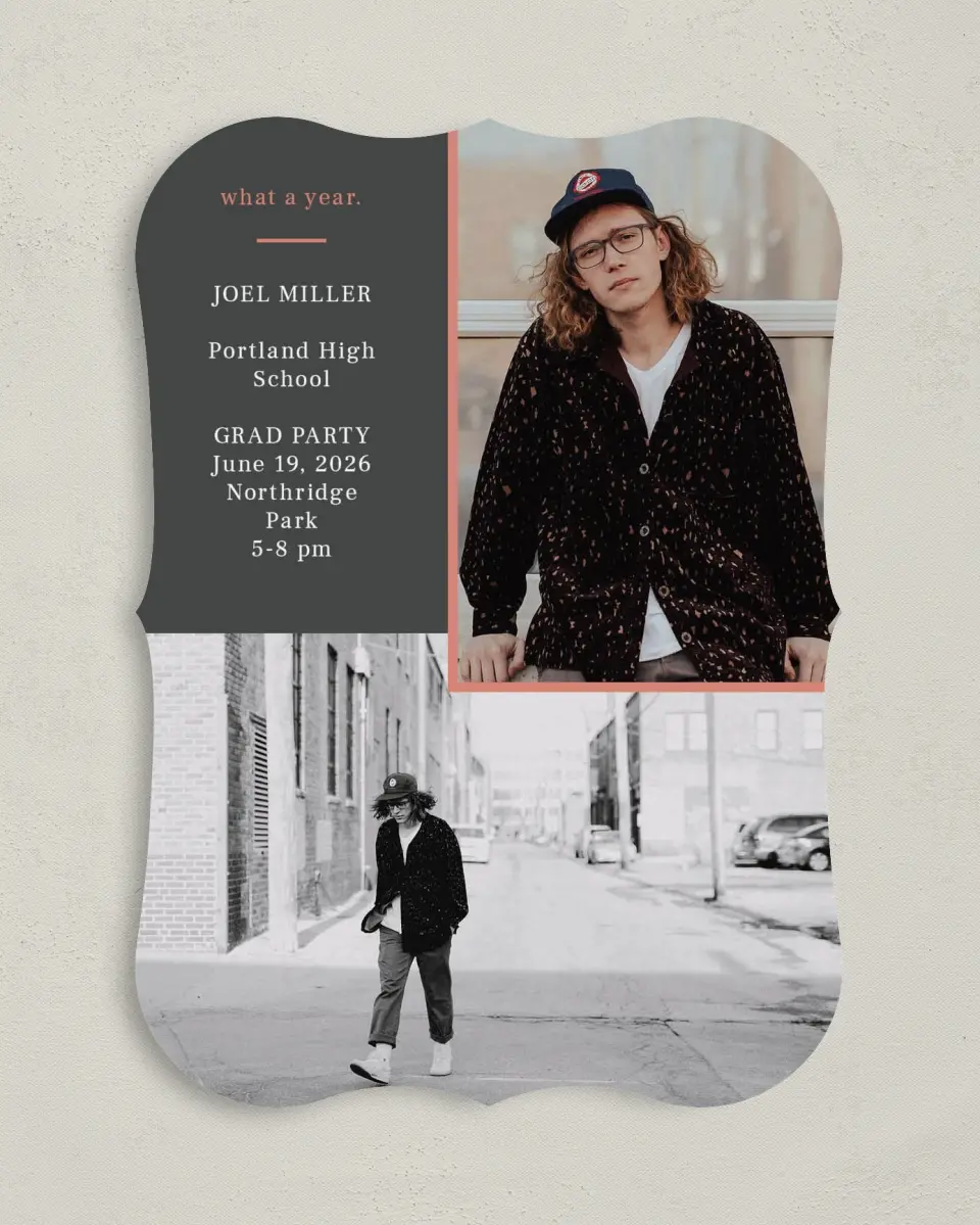 This is a 5" x 7" Graduation Announcement Card called Duo Pix printed in full color on Premium Smooth paper