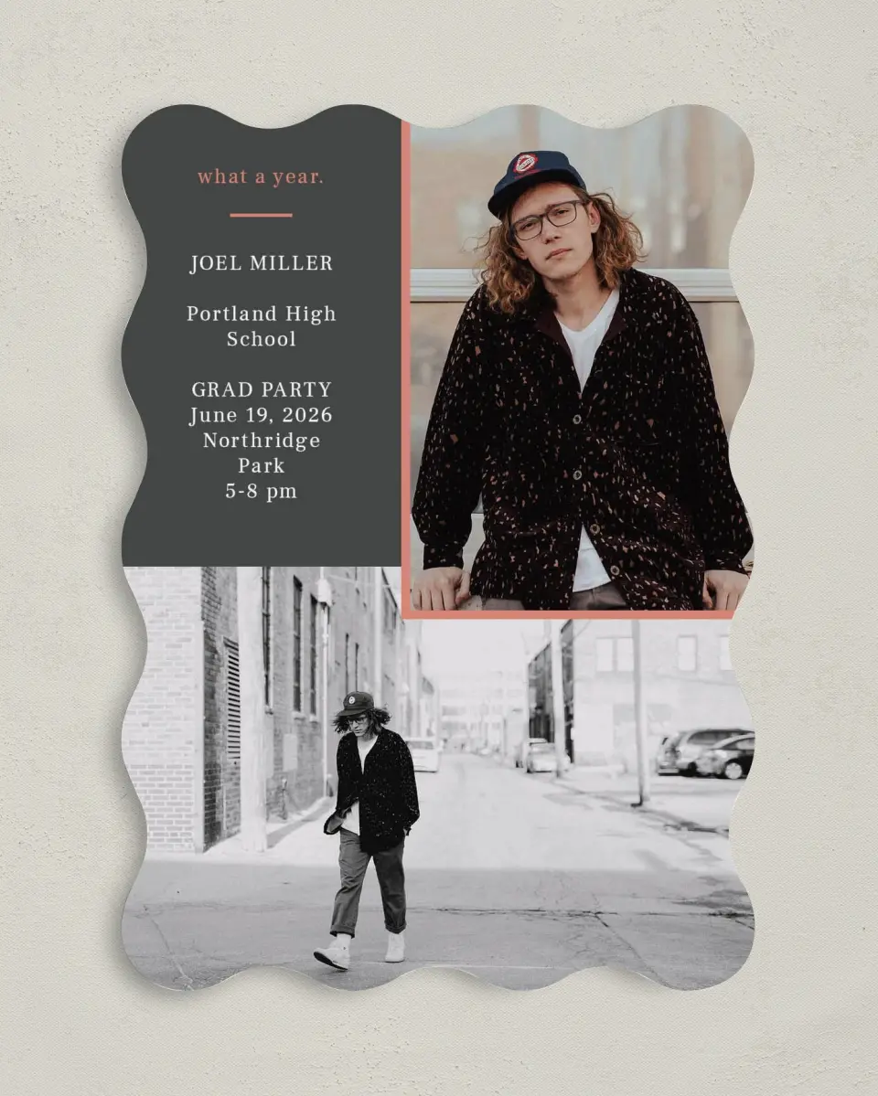 This is a 5" x 7" Graduation Announcement Card called Duo Pix printed in full color on Premium Smooth paper