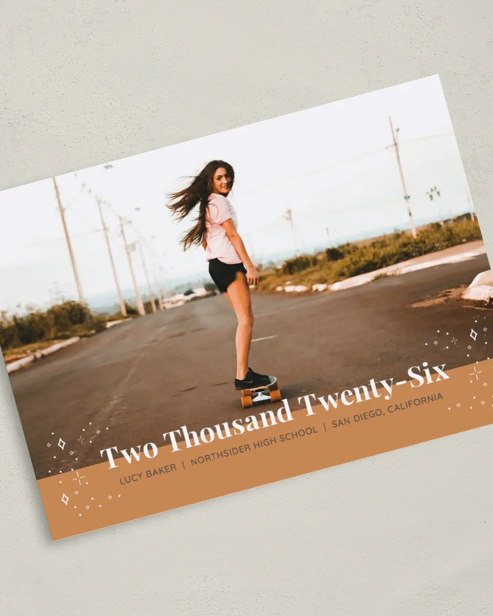 This is a 5" x 7" Graduation Announcement Card called Recorded Year printed in full color on Premium Smooth paper