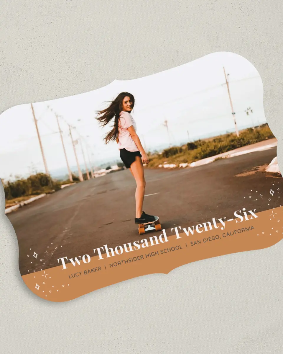 This is a 5" x 7" Graduation Announcement Card called Recorded Year printed in full color on Premium Smooth paper