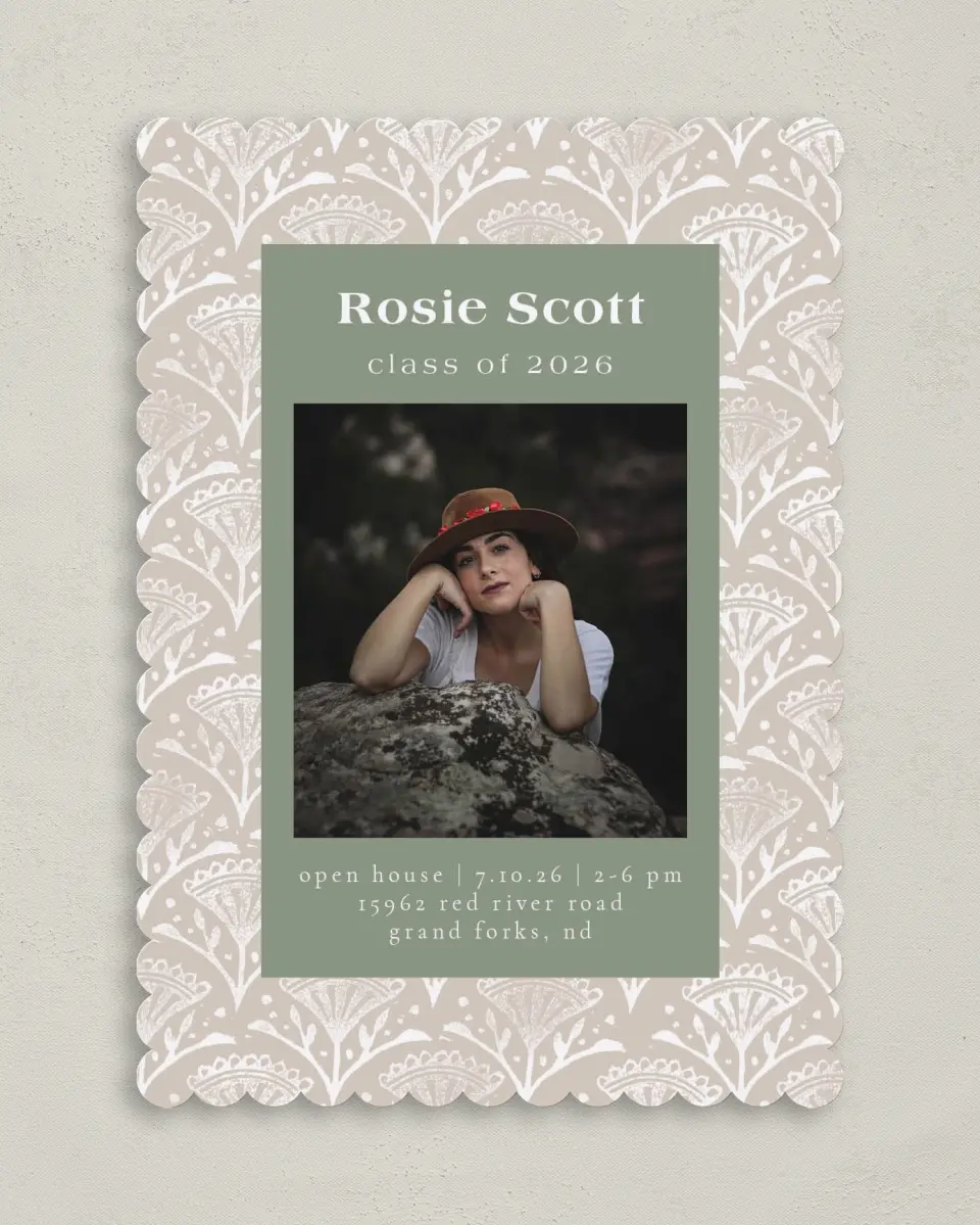 This is a 5" x 7" Graduation Announcement Card called Classy Pattern printed in full color on Premium Smooth paper