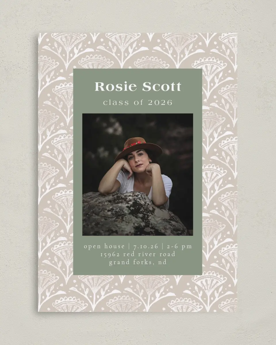 This is a 5" x 7" Graduation Announcement Card called Classy Pattern printed in full color on Premium Smooth paper