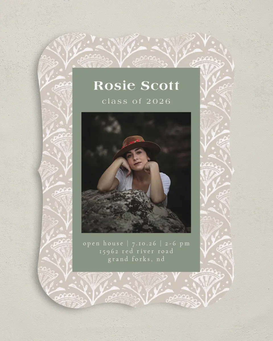 This is a 5" x 7" Graduation Announcement Card called Classy Pattern printed in full color on Premium Smooth paper