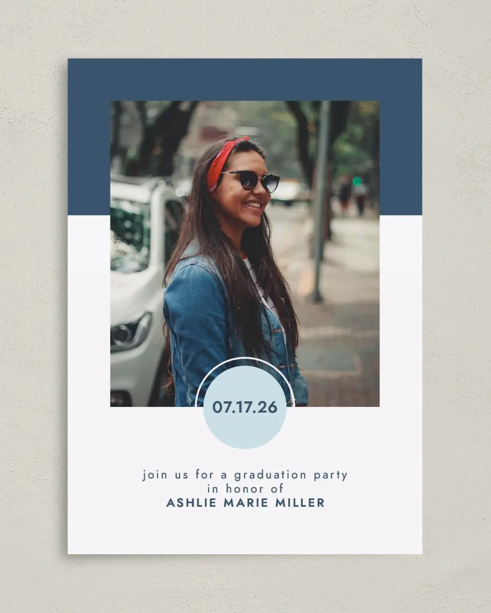 This is a 5" x 7" Graduation Announcement Card called Grad Date printed in full color on Premium Smooth paper