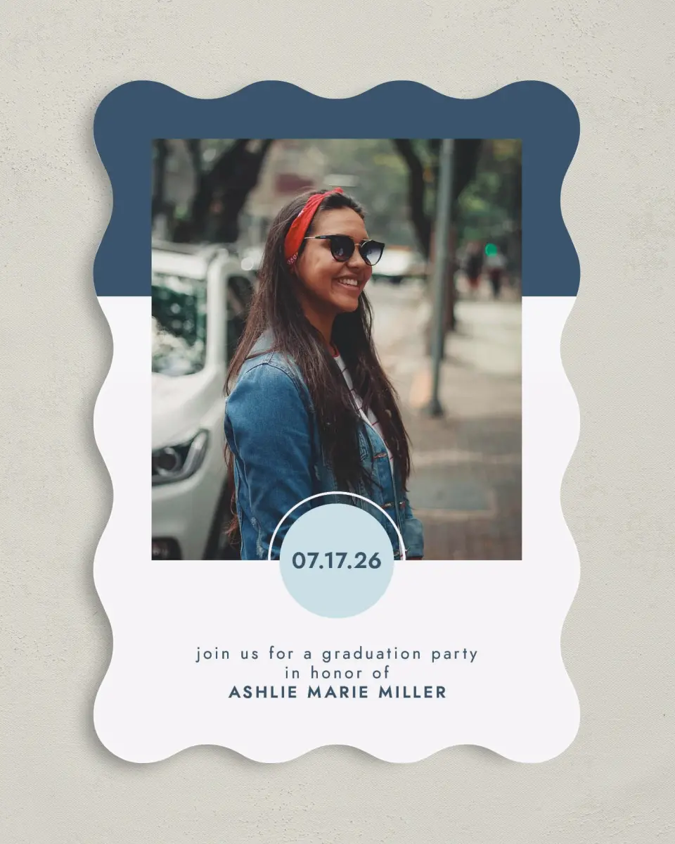 This is a 5" x 7" Graduation Announcement Card called Grad Date printed in full color on Premium Smooth paper