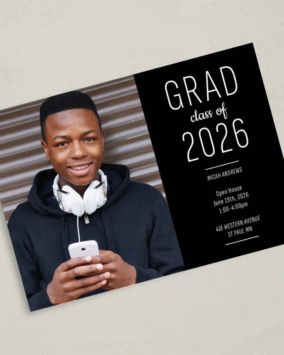 This is a 5" x 7" Graduation Announcement Card called Graduation Glow printed in full color on Premium Smooth paper