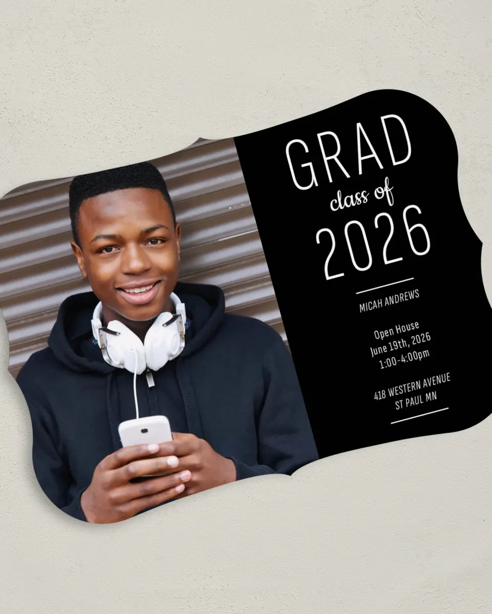 This is a 5" x 7" Graduation Announcement Card called Graduation Glow printed in full color on Premium Smooth paper