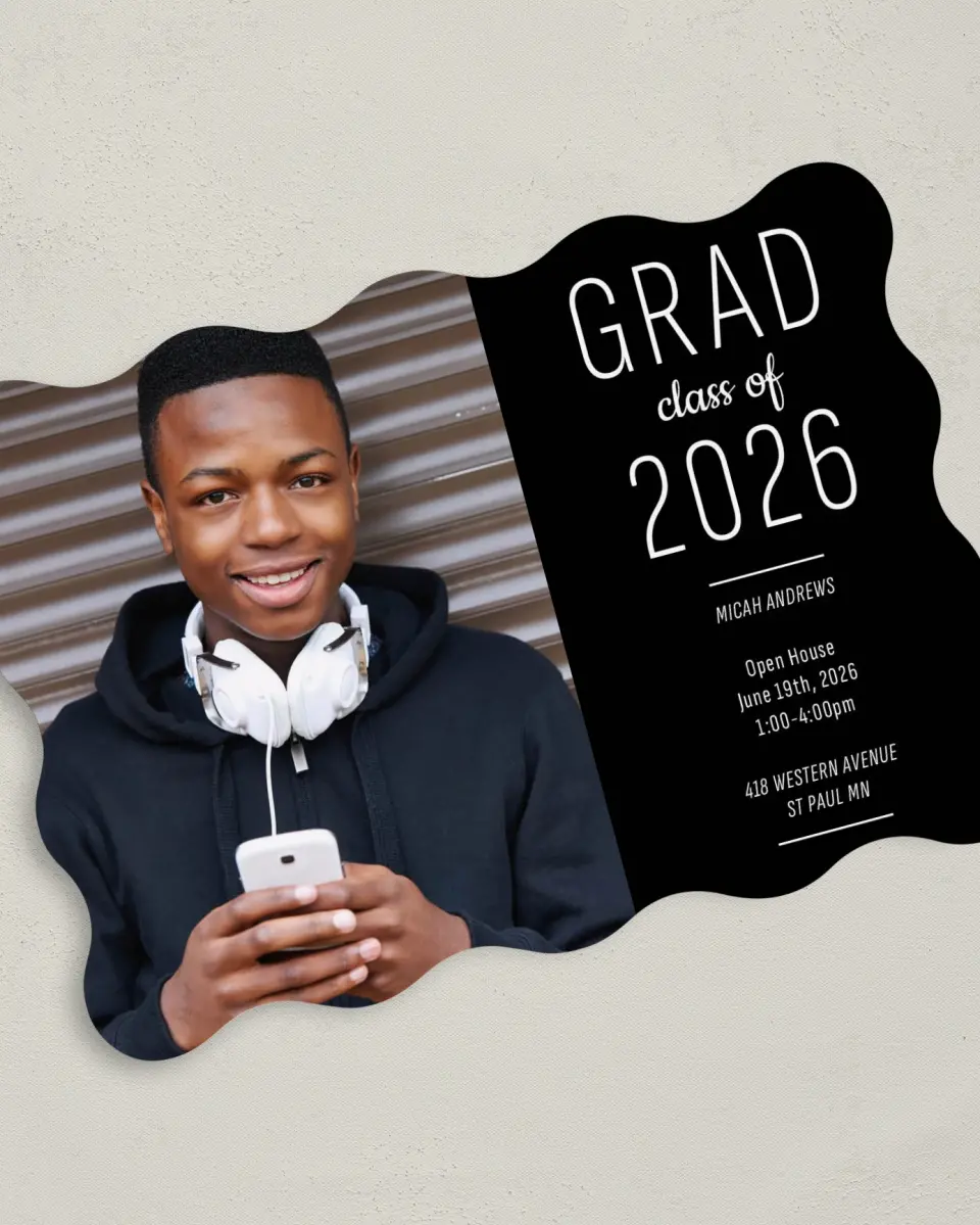 This is a 5" x 7" Graduation Announcement Card called Graduation Glow printed in full color on Premium Smooth paper