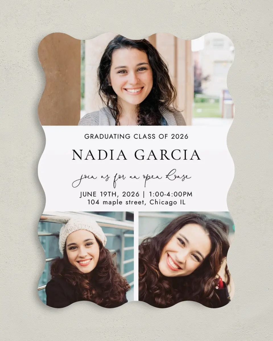 This is a 5" x 7" Graduation Announcement Card called Chic Charm printed in full color on Premium Smooth paper