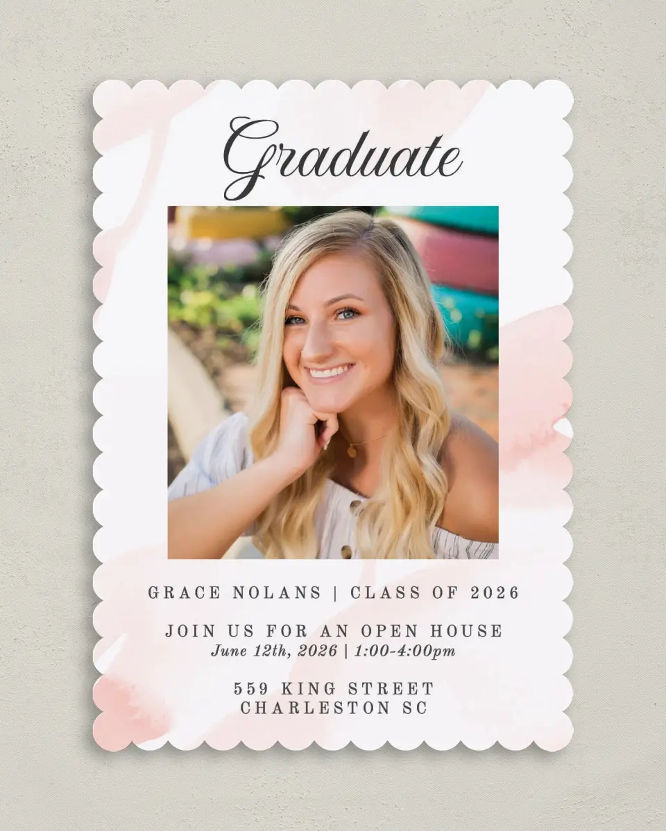 This is a 5" x 7" Graduation Announcement Card called Painted and Pretty printed in full color on Premium Smooth paper