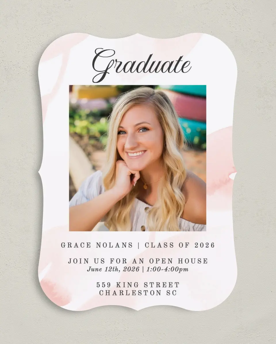 This is a 5" x 7" Graduation Announcement Card called Painted and Pretty printed in full color on Premium Smooth paper