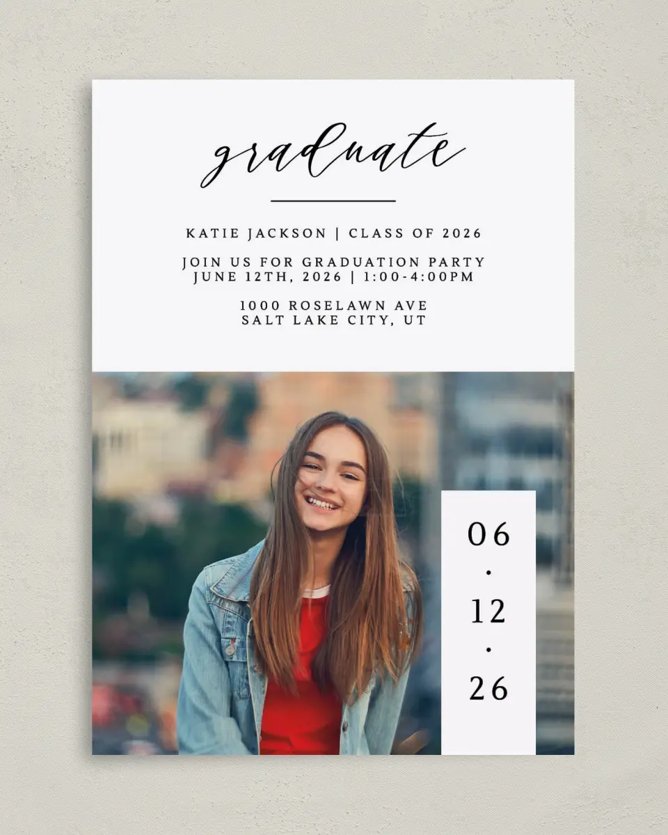 This is a 5" x 7" Graduation Announcement Card called Graduate Date printed in full color on Premium Smooth paper