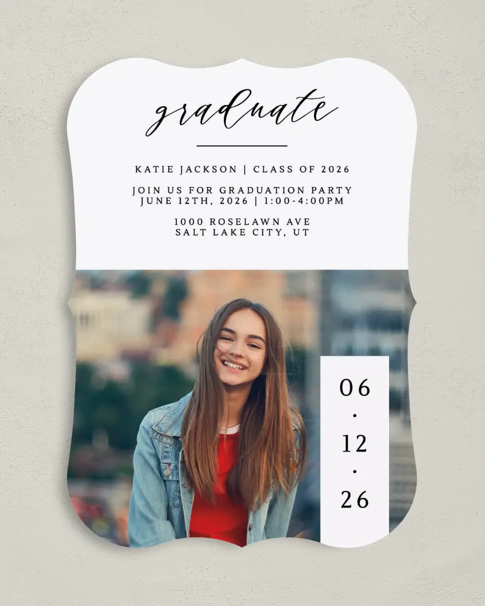 This is a 5" x 7" Graduation Announcement Card called Graduate Date printed in full color on Premium Smooth paper