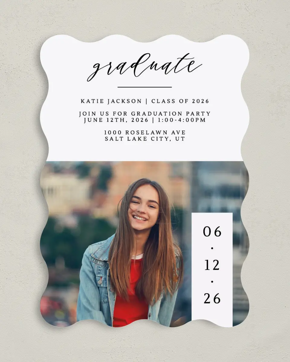 This is a 5" x 7" Graduation Announcement Card called Graduate Date printed in full color on Premium Smooth paper