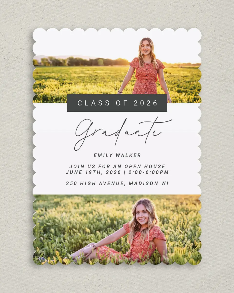 This is a 5" x 7" Graduation Announcement Card called Delightful Photos printed in full color on Premium Smooth paper