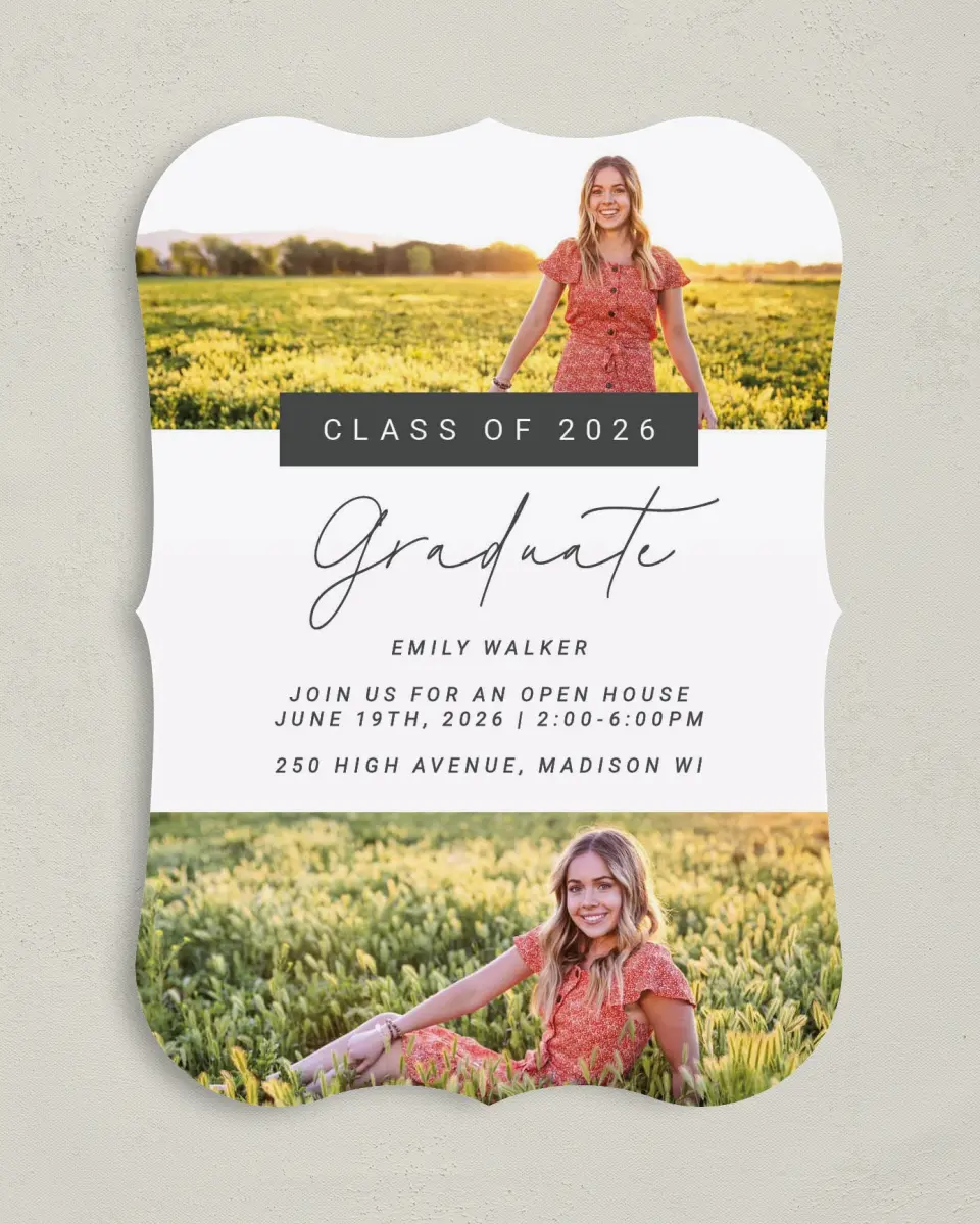 This is a 5" x 7" Graduation Announcement Card called Delightful Photos printed in full color on Premium Smooth paper