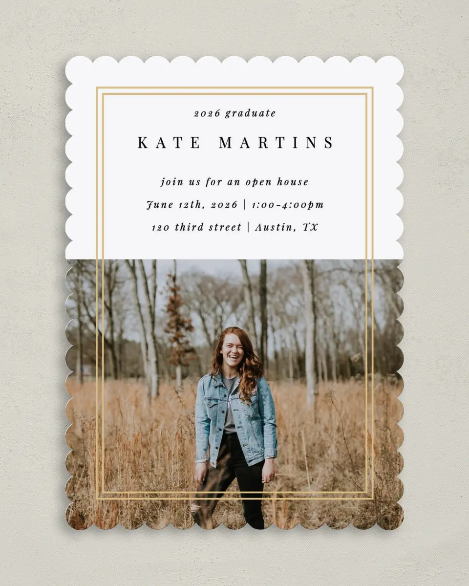 This is a 5" x 7" Graduation Announcement Card called Fine Frame printed in full color on Premium Smooth paper