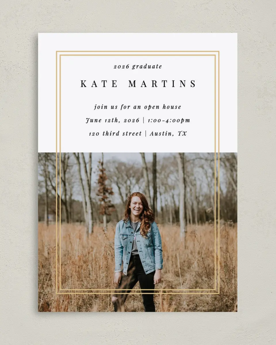 This is a 5" x 7" Graduation Announcement Card called Fine Frame printed in full color on Premium Smooth paper