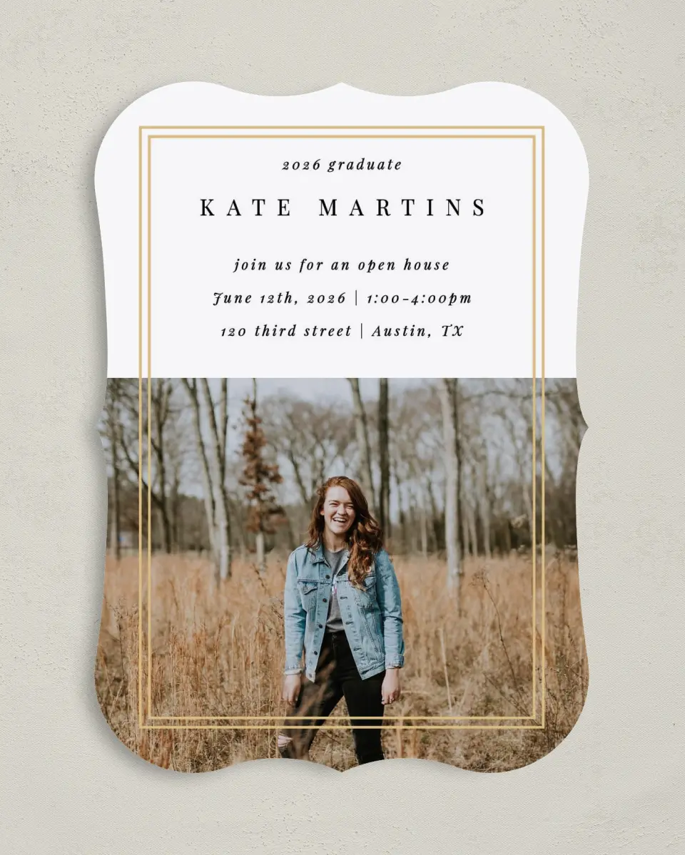 This is a 5" x 7" Graduation Announcement Card called Fine Frame printed in full color on Premium Smooth paper