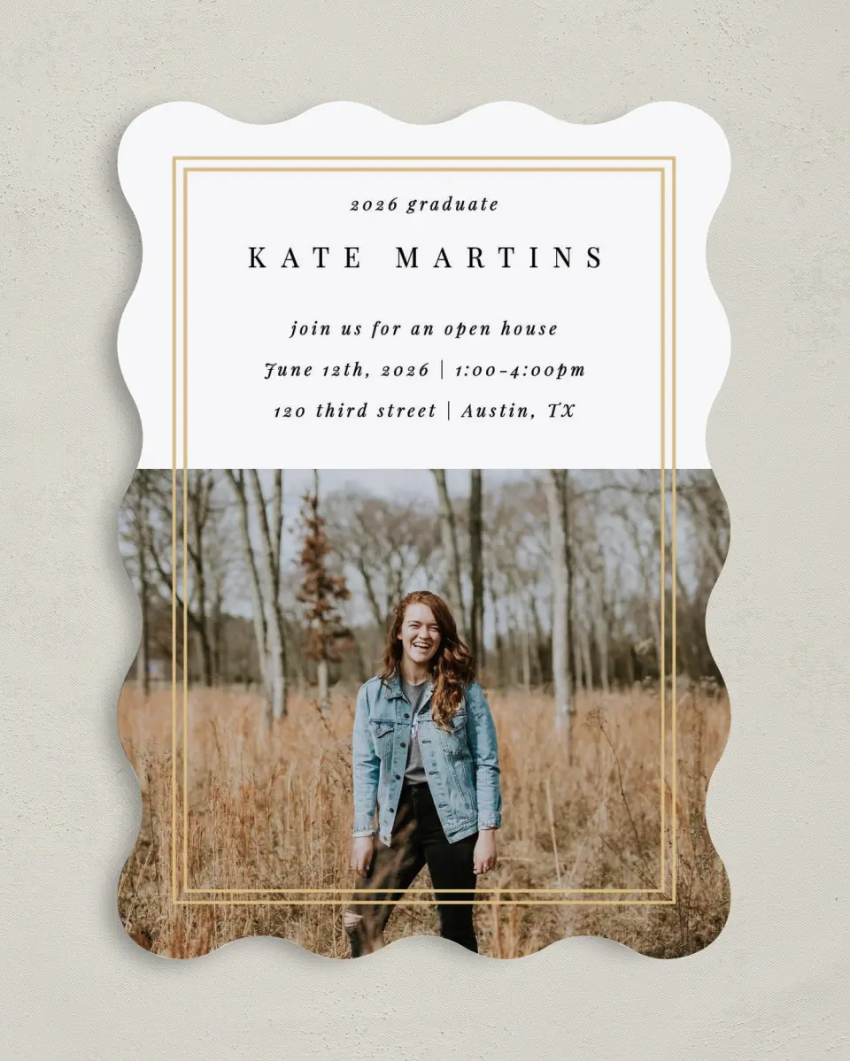 This is a 5" x 7" Graduation Announcement Card called Fine Frame printed in full color on Premium Smooth paper