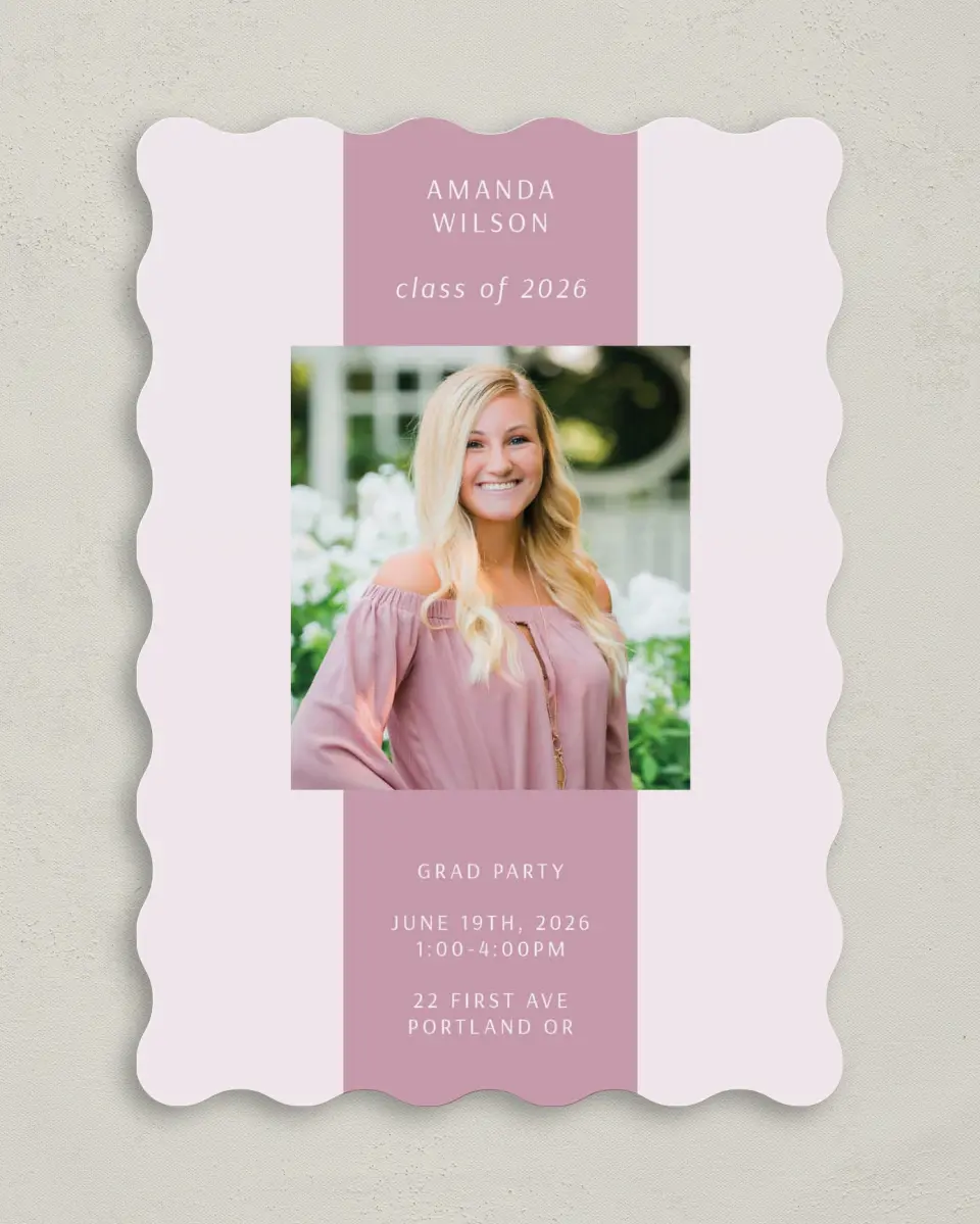 This is a 5" x 7" Graduation Announcement Card called Broad Stripe printed in full color on Premium Smooth paper