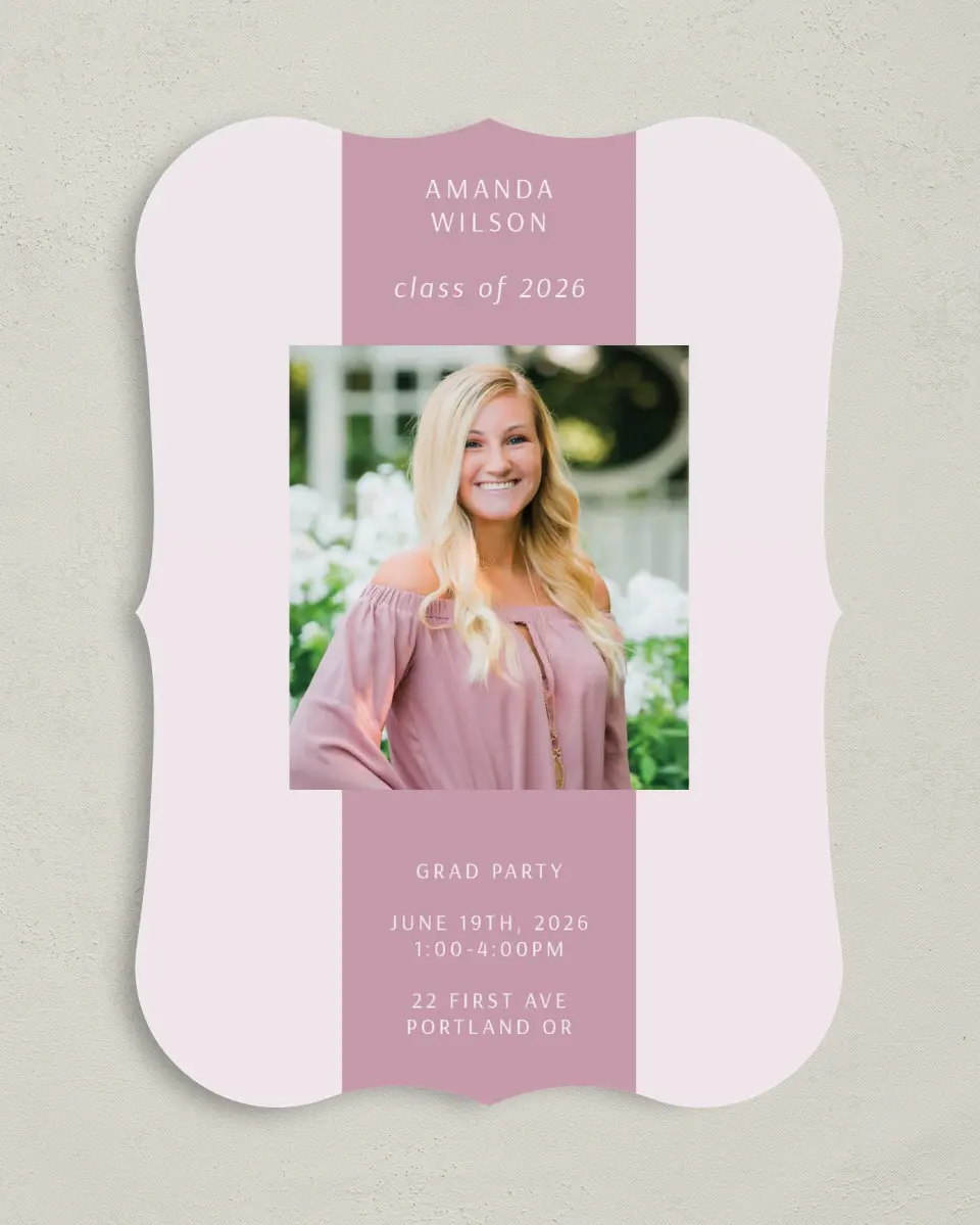 This is a 5" x 7" Graduation Announcement Card called Broad Stripe printed in full color on Premium Smooth paper