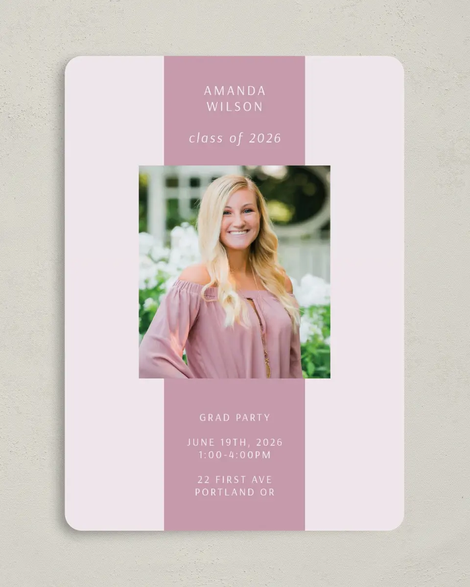 This is a 5" x 7" Graduation Announcement Card called Broad Stripe printed in full color on Premium Smooth paper