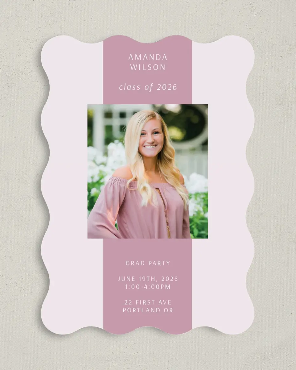 This is a 5" x 7" Graduation Announcement Card called Broad Stripe printed in full color on Premium Smooth paper
