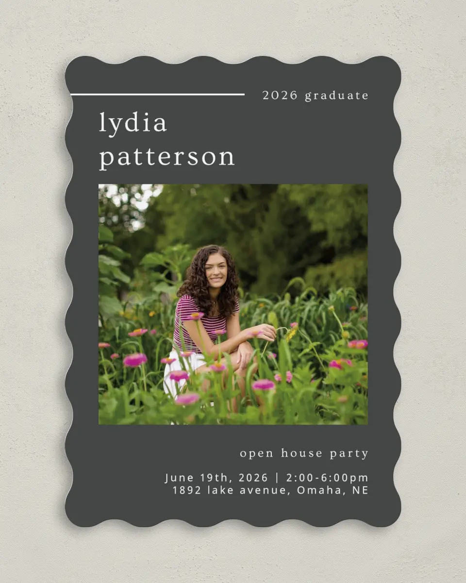 This is a 5" x 7" Graduation Announcement Card called Mild Mannered printed in full color on Premium Smooth paper