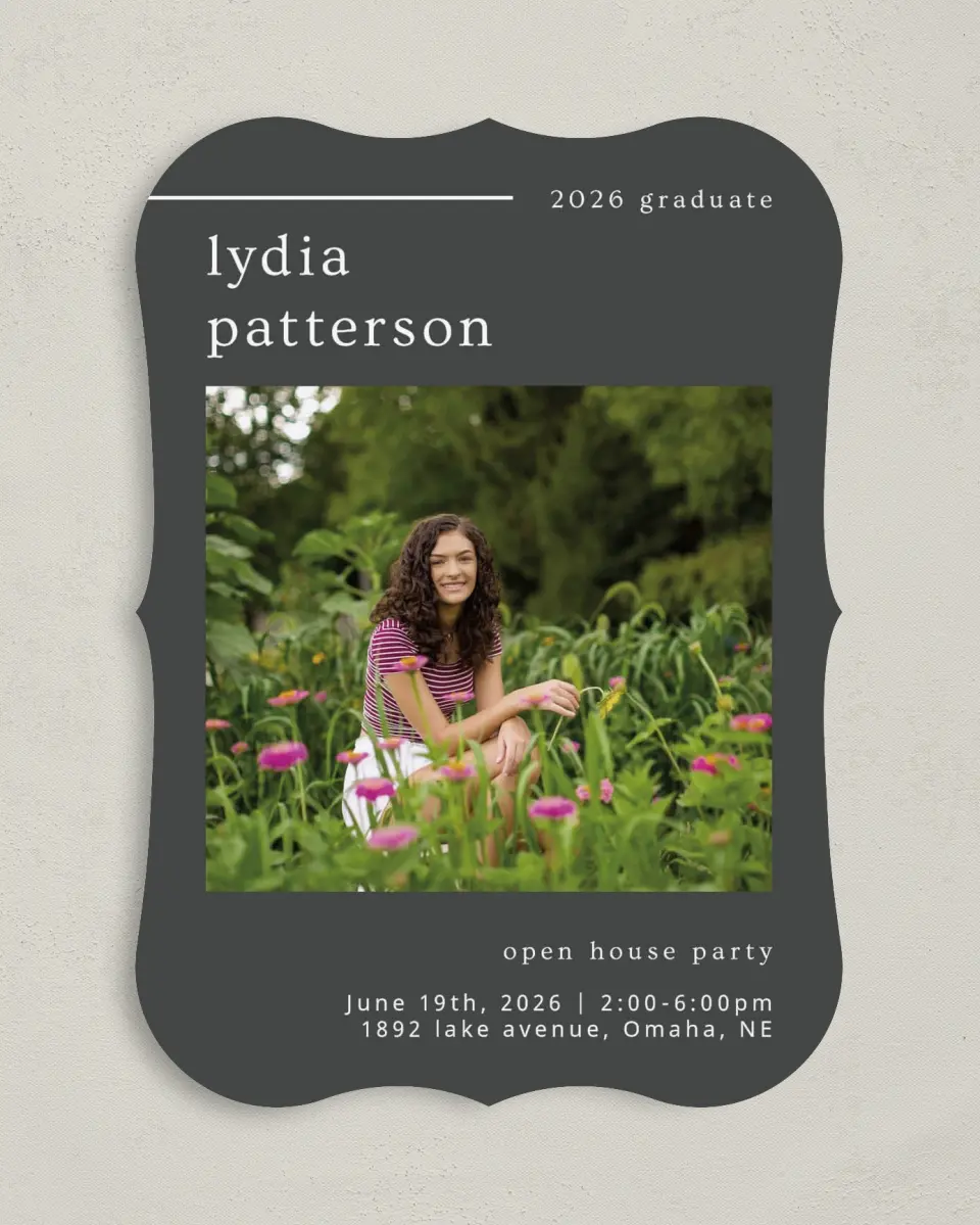 This is a 5" x 7" Graduation Announcement Card called Mild Mannered printed in full color on Premium Smooth paper