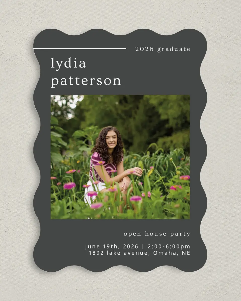 This is a 5" x 7" Graduation Announcement Card called Mild Mannered printed in full color on Premium Smooth paper