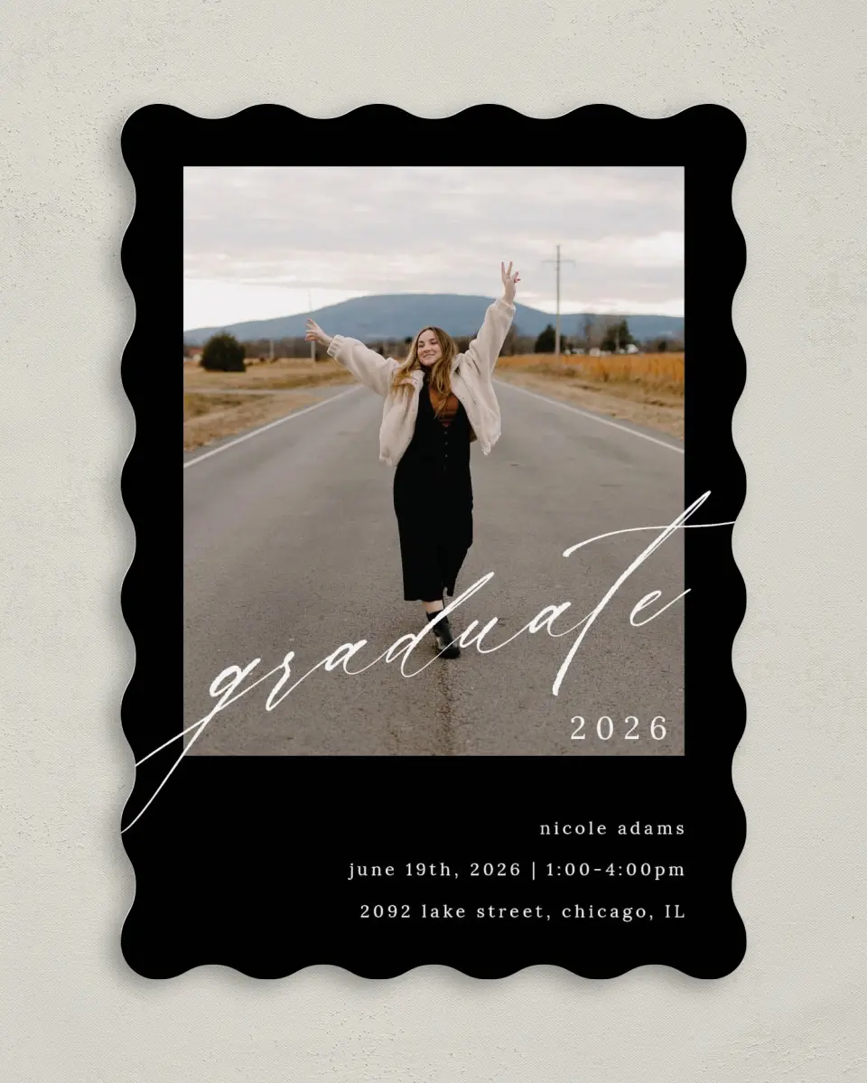 This is a 5" x 7" Graduation Announcement Card called Fearless Graduate printed in full color on Premium Smooth paper