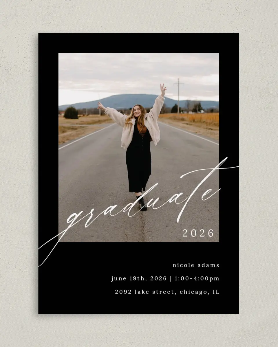 This is a 5" x 7" Graduation Announcement Card called Fearless Graduate printed in full color on Premium Smooth paper