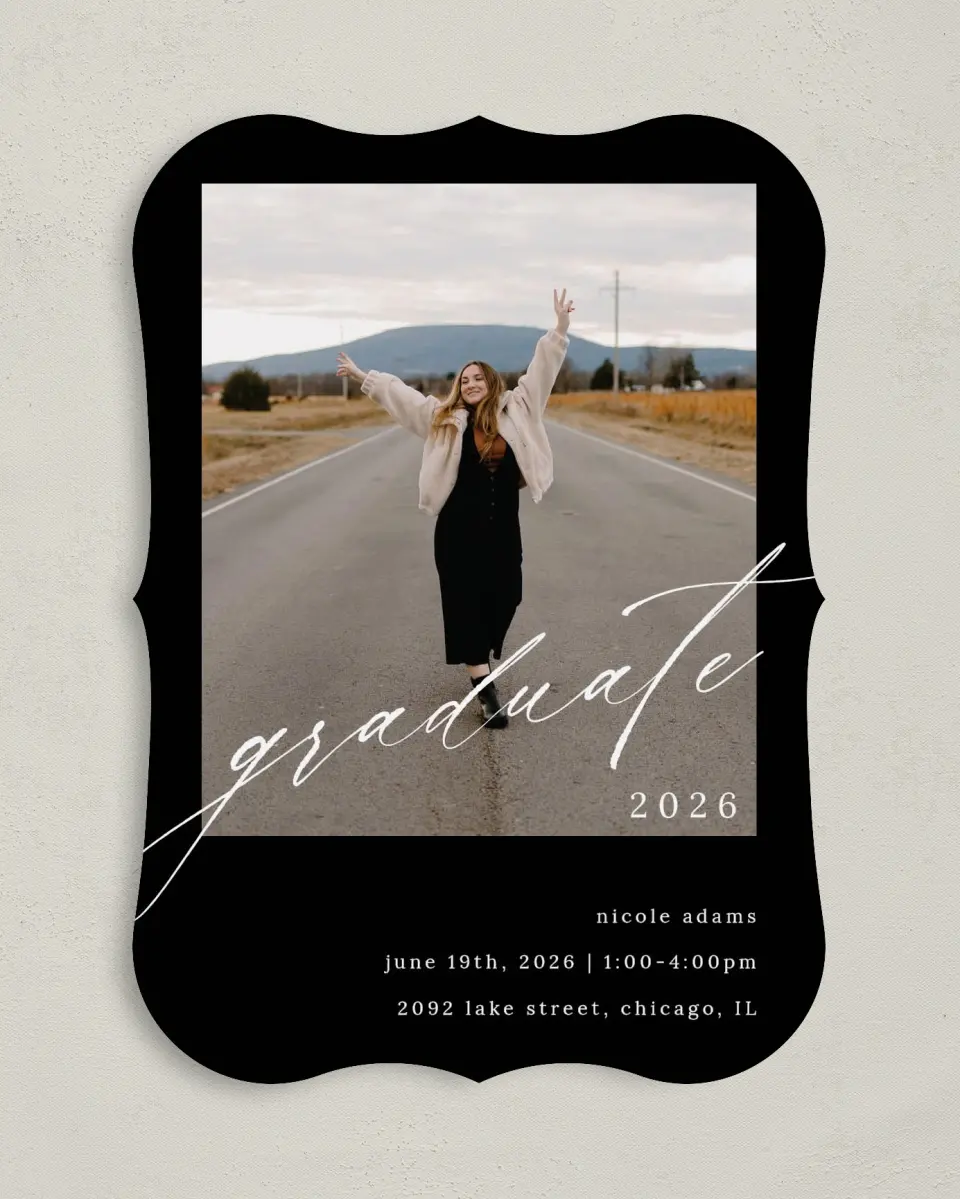 This is a 5" x 7" Graduation Announcement Card called Fearless Graduate printed in full color on Premium Smooth paper