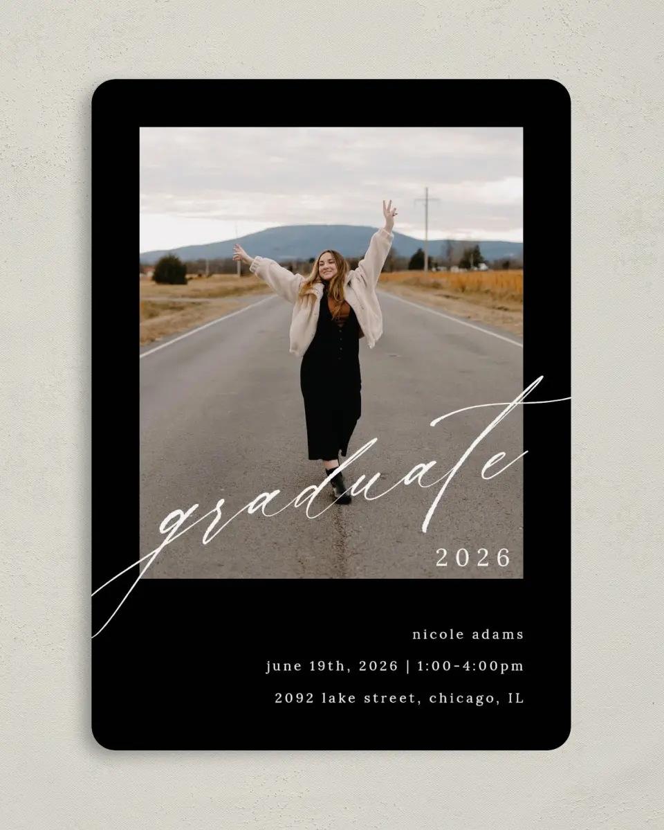 This is a 5" x 7" Graduation Announcement Card called Fearless Graduate printed in full color on Premium Smooth paper