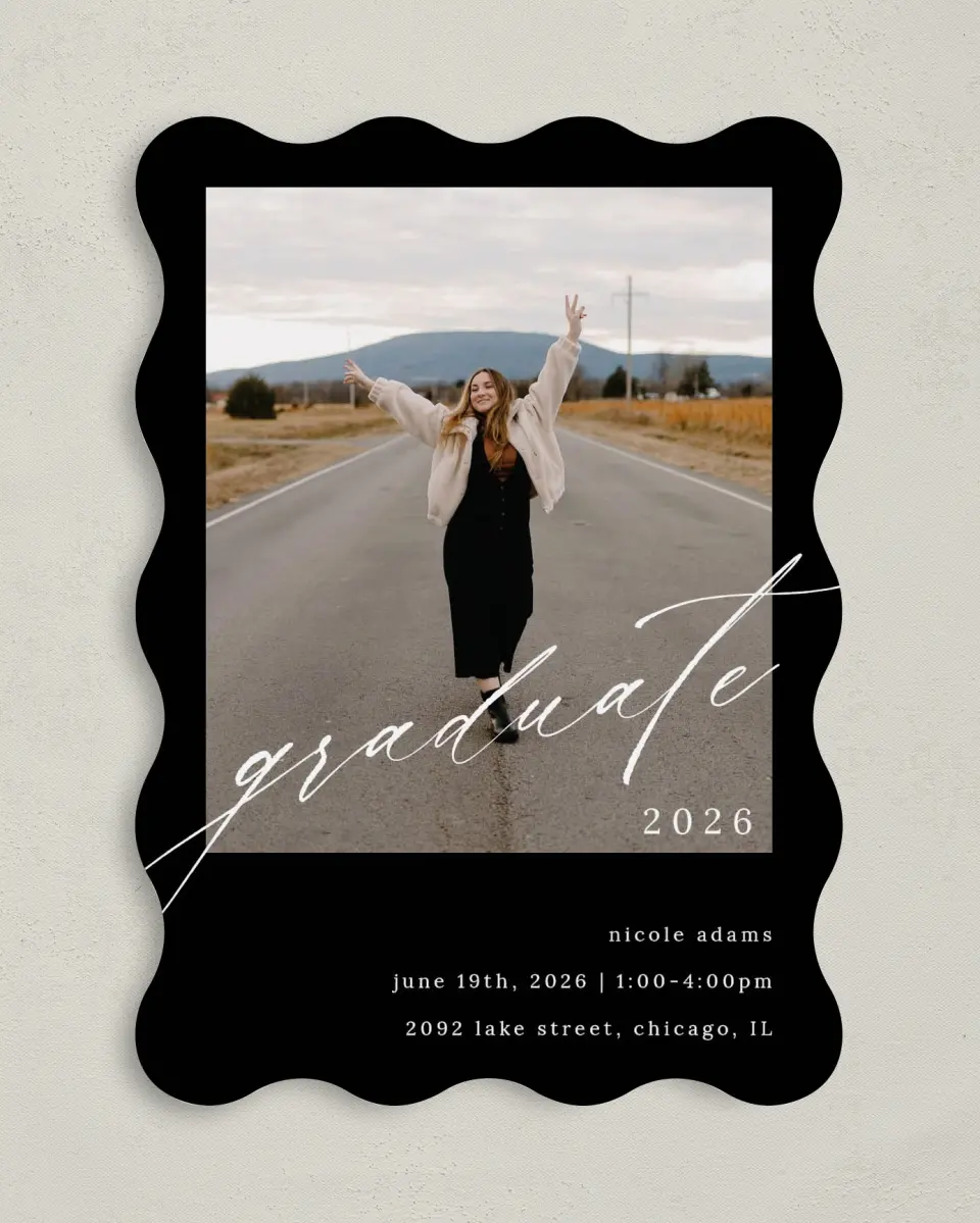 This is a 5" x 7" Graduation Announcement Card called Fearless Graduate printed in full color on Premium Smooth paper