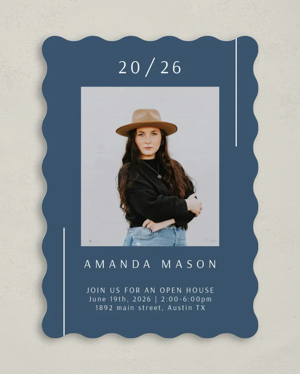 This is a 5" x 7" Graduation Announcement Card called Focused Student printed in full color with Rose Gold foil on Luxe Satin (coated) paper